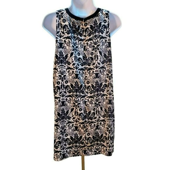 Loft Navy White Women's Baroque Floral Sleeveless Knee Length Tunic Summer Dress - Picture 2 of 4